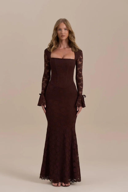 Spitzen-Meerjungfrau-Maxi-Kleid