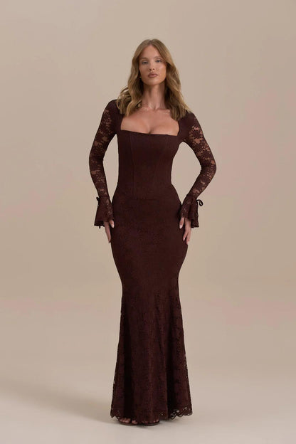 Spitzen-Meerjungfrau-Maxi-Kleid