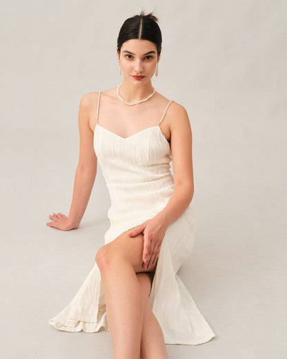 Das Wellenstruktur Perlenriemen Midikleid