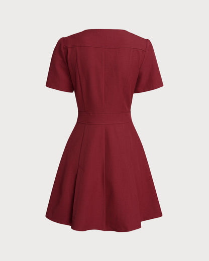 Rotes U-Ausschnitt A-Linien Mini-Kleid